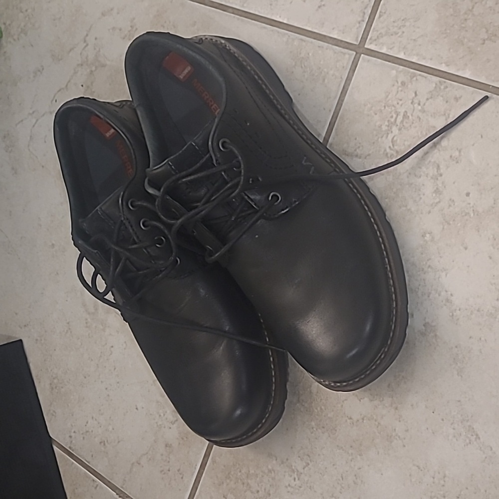 MERRELL REALM LACE MEN'S Espresso BLACK ALL LEATHER WIDE OXFORD SHOES NE…